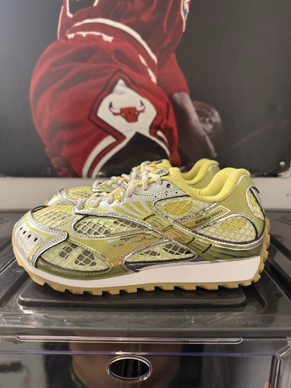 Bottega Veneta Orbit Sneakers Silver Lime Green Gum Sole EU 38 Made in Italy